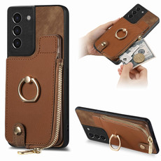 For Samsung Galaxy S21+ 5G Cross Leather Ring Vertical Zipper Wallet Back Phone Case(Brown) For Samsung Galaxy S21+ 5G Cross Leather Ring Vertical Zipper Wallet Back Phone Case(Brown)