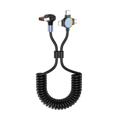 66W 3 in 1 USB Elbow to 8 Pin + Micro USB + USB-C / Type-C Fast Charging Spring Cable(Black)