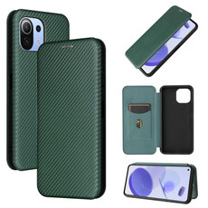 For Xiaomi Mi 11 Lite Carbon Fiber Texture Horizontal Flip TPU + PC + PU Leather Case with Card Slot(Green)
