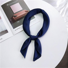 Soft Imitated Silk Fabric Solid Color Small Square Scarf Professional Silk Scarf for Women, Length: 70cm(Navy Blue)