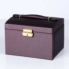 PU Leather Three-Layer Jewelry Box Necklace Storage Display Packaging Box With Handle(Deep Purple)