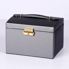 PU Leather Three-Layer Jewelry Box Necklace Storage Display Packaging Box With Handle(Dark Gray)