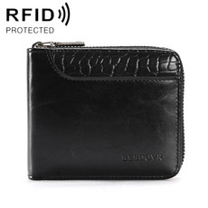 RFID Anti-Theft Swipe Mens Wallet Multifunctional Short Zipper Purse(Black)