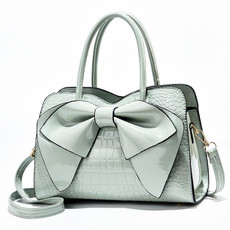 8111 Bow Bright Leather Ladies Handbag(Light Green)