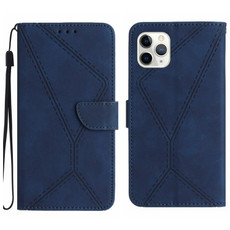 For iPhone 11 Pro Max Stitching Embossed Leather Phone Case(Blue)