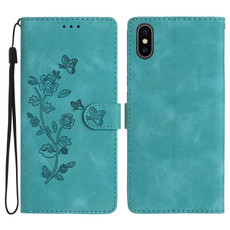 For iPhone X / XS Flower Embossing Pattern Leather Phone Case(Sky Blue)