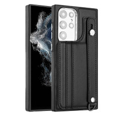 For Samsung Galaxy S23 Ultra Shockproof Leather Phone Case with Wrist Strap(Black)
