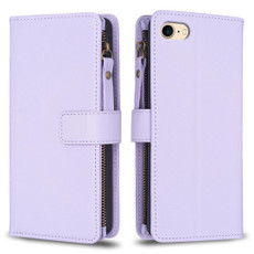For iPhone SE 2022 / SE 2020 / 8 / 7 9 Card Slots Zipper Wallet Leather Flip Phone Case(Light Purple)