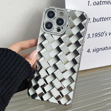 For iPhone 13 Pro Max Retro Weave Texture Electroplating Phone Case(Silver)