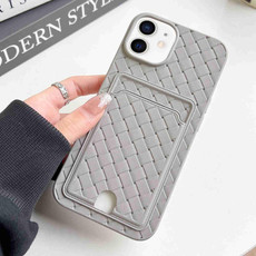 For iPhone 11 Weave Texture Card Slot Skin Feel Phone Case with Push Card Hole(Grey)