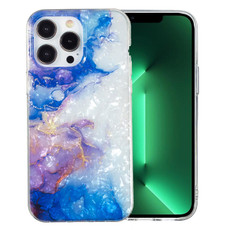 For iPhone 13 Pro Max IMD Shell Pattern TPU Phone Case(Sky Blue Purple Marble)