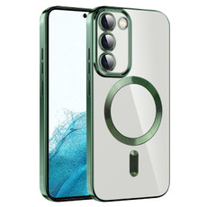 For Samsung Galaxy S22 5G CD Texture Plating TPU MagSafe Phone Case with Lens Film(Dark Green)