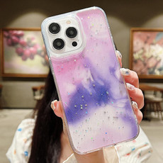 For  iPhone 13 Ink Smudged Glitter TPU Phone Case(Purple)