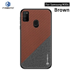 For Galaxy M30S PINWUYO Rong Series  Shockproof PC + TPU+ Chemical Fiber Cloth Protective Cover(Brown)