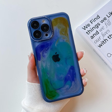 For iPhone 13 Pro Max Oil Painting Electroplating TPU Phone Case(Blue)