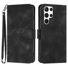 For Samsung Galaxy S22 Ultra 5G Line Pattern Skin Feel Leather Phone Case(Black) For Samsung Galaxy S22 Ultra 5G Line Pattern Skin Feel Leather Phone Case(Black)