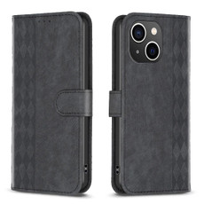 For iPhone 15 Plus Plaid Embossed Leather Phone Case(Black) For iPhone 15 Plus Plaid Embossed Leather Phone Case(Black)