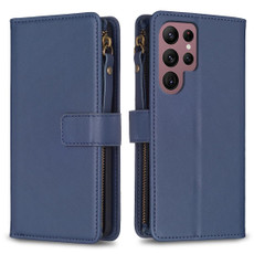 For Samsung Galaxy S22 Ultra 5G 9 Card Slots Zipper Wallet Leather Flip Phone Case(Blue) For Samsung Galaxy S22 Ultra 5G 9 Card Slots Zipper Wallet Leather Flip Phone Case(Blue)