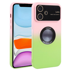 For iPhone 11 Gradient Silicone Shockproof Magsafe Phone Case with Lens Film(Pink Green) For iPhone 11 Gradient Silicone Shockproof Magsafe Phone Case with Lens Film(Pink Green)