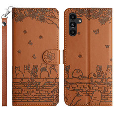 For Samsung Galaxy S24+ Cat Embossing Pattern Leather Phone Case with Lanyard(Brown)