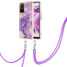 For Xiaomi Redmi Note 12S 4G Electroplating Marble Dual-side IMD Phone Case with Lanyard(Purple 002)
