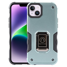For iPhone 15 Plus Ring Holder Non-slip Shockproof Armor Phone Case(Green)