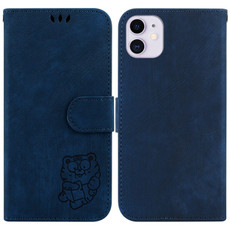 For iPhone 11 Little Tiger Embossed Leather Phone Case(Dark Blue)