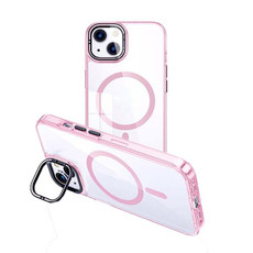 For iPhone 13 MagSafe Magnetic Invisible Holder Transparent Phone Case(Pink)