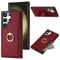 For Samsung Galaxy S22 Ultra 5G Ring Card  Litchi Leather Back Phone Case(Red) For Samsung Galaxy S22 Ultra 5G Ring Card  Litchi Leather Back Phone Case(Red)