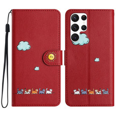 For Samsung Galaxy S22 Ultra 5G Cartoon Cats Leather Phone Case(Red) For Samsung Galaxy S22 Ultra 5G Cartoon Cats Leather Phone Case(Red)