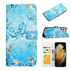 For Samsung Galaxy S22 Ultra 5G Oil Embossed 3D Drawing Leather Phone Case(Blue Butterflies) For Samsung Galaxy S22 Ultra 5G Oil Embossed 3D Drawing Leather Phone Case(Blue Butterflies)