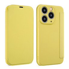 For iPhone 11 Pro Max Imitate Liquid Skin Feel Leather Phone Case with Card Slots(Yellow)