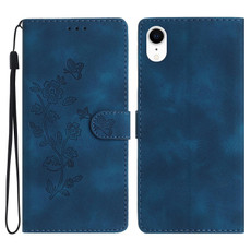 For iPhone XR Flower Embossing Pattern Leather Phone Case(Blue)