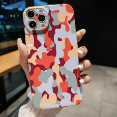For iPhone 12 Pro Max Precise Hole Camouflage Pattern PC Phone Case(Orange Grey)