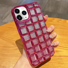 For iPhone 11 Pro Max 3D Grid Glitter Paper Phone Case(Rose Red)