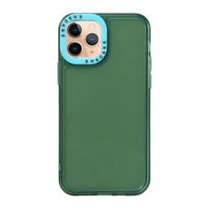 For iPhone 11 Pro Color Contrast Lens Frame Transparent TPU Phone Case(Green + Sky Blue)