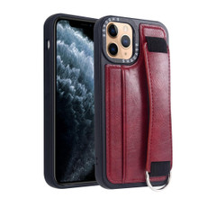 For iPhone 11 Pro Max Photo Frame Card Wallet Wrist Strap Holder Back Cover Phone Case(Red)