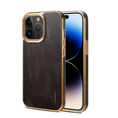For iPhone 15 Pro Denior Oil Wax Cowhide Plating Phone Case(Black)