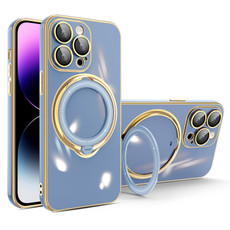 For iPhone 15 Pro Multifunction Electroplating MagSafe Holder Phone Case(Blue) For iPhone 15 Pro Multifunction Electroplating MagSafe Holder Phone Case(Blue)