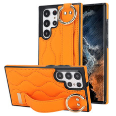 For Samsung Galaxy S22 Ultra Non-slip Full Coverage Ring PU Phone Case with Wristband(Orange) For Samsung Galaxy S22 Ultra Non-slip Full Coverage Ring PU Phone Case with Wristband(Orange)
