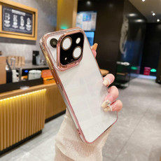 For iPhone 14 Electroplated Lens Protectoin Holder TPU Phone Case(Pink) For iPhone 14 Electroplated Lens Protectoin Holder TPU Phone Case(Pink)