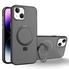 For iPhone 15 Plus MagSafe Metal Holder Frosted Translucent Phone Case(Black) For iPhone 15 Plus MagSafe Metal Holder Frosted Translucent Phone Case(Black)