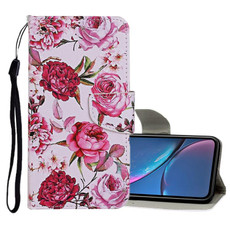 For iPhone XR Colored Drawing Pattern Horizontal Flip Leather Case with Holder & Card Slots & Wallet(Peony)