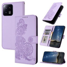 For Xiaomi 13 Datura Flower Embossed Flip Leather Phone Case(Purple)