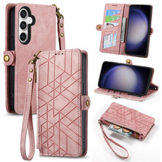 For Samsung Galaxy S23 FE 5G Geometric Zipper Wallet Side Buckle Leather Phone Case(Pink)