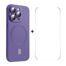 For iPhone 15 Pro ENKAY MagSafe Matte TPU Phone Case with Lens Film & Screen Glass Film(Purple)