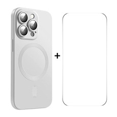 For iPhone 15 Pro Max ENKAY MagSafe Matte TPU Phone Case with Lens Film & Screen Glass Film(Silver)