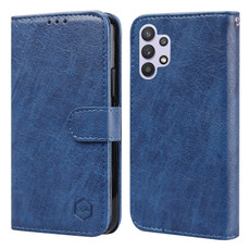 For Samsung Galaxy A32 4G Skin Feeling Oil Leather Texture PU + TPU Phone Case(Dark Blue)