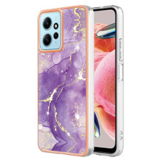 For Xiaomi Redmi Note 12 4G Global Electroplating Marble Dual-side IMD Phone Case(Purple 002)