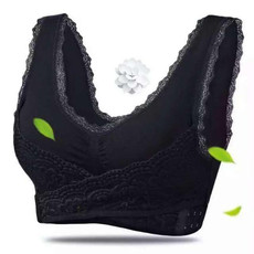 Front Cross Side Buckle Wireless Lace Bra Breathable Sport For Women, Size:L(Black)
